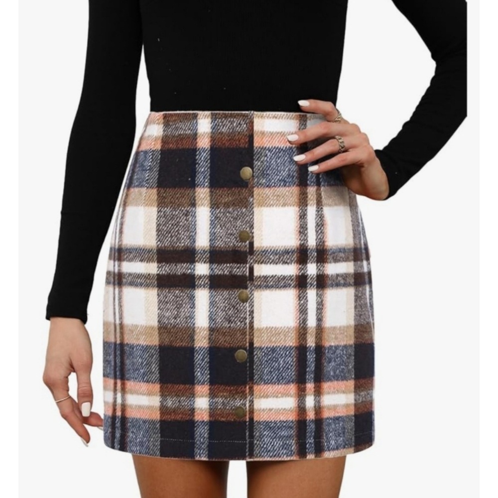 Nagoo Woman's Plaid Faux Suede Bodycon Mini Skirt